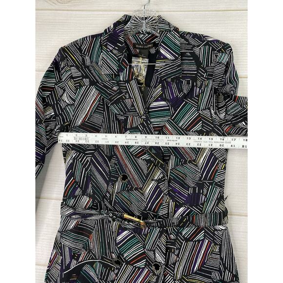 Duro Olowu Jacket Womens Sz S Black Abstract Print Trench Belted Button Up NWOT - Picture 6 of 15